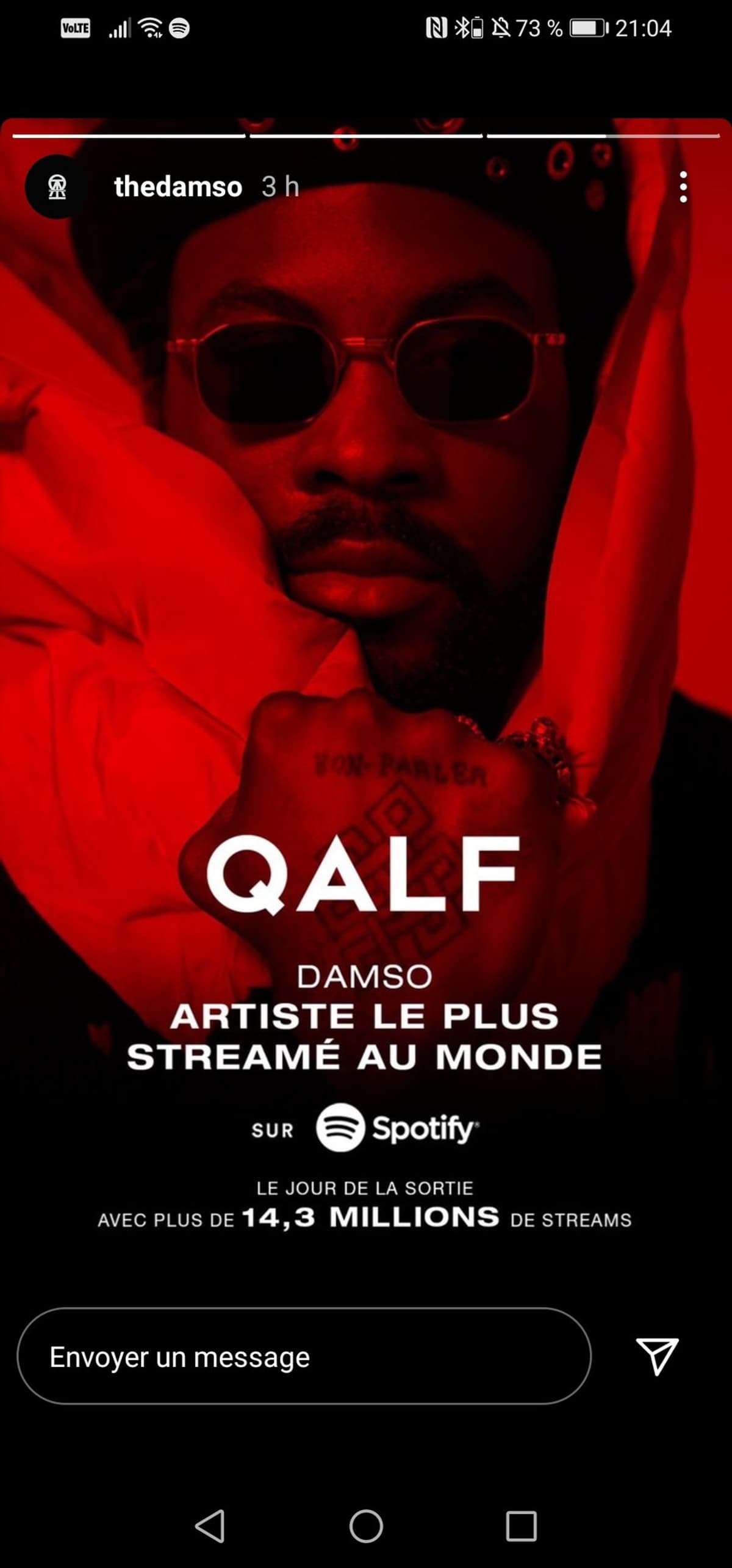 Damso artiste francophone le plus streamé au monde vendredi