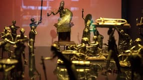 Des statues du royaume du Dahomey mettant en scène la cérémonie Ato, le 18 mai 2018 au musée du Quai Branly.