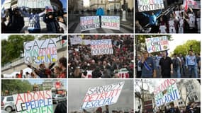 Photos montrant Jean-Baptiste Reddé, alias Voltuan, et ses fameuses pancartes, prises au cours de différentes manifestations à Paris entre 2009 et 2015