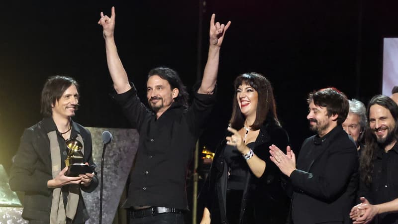 Le groupe Gojira, Marina Viotti et Victor Le Masne récompensés lors des Grammy Awards le 2 février 2025 à Los Angeles.
