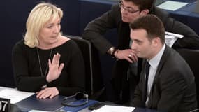 Marine Le Pen et Florian Philippot, au Parlement européen, en avril 2015.