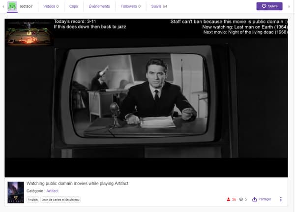 Diffusion d'un film sur Twitch ce mardi 28 avril dans la catégorie "Artifact".