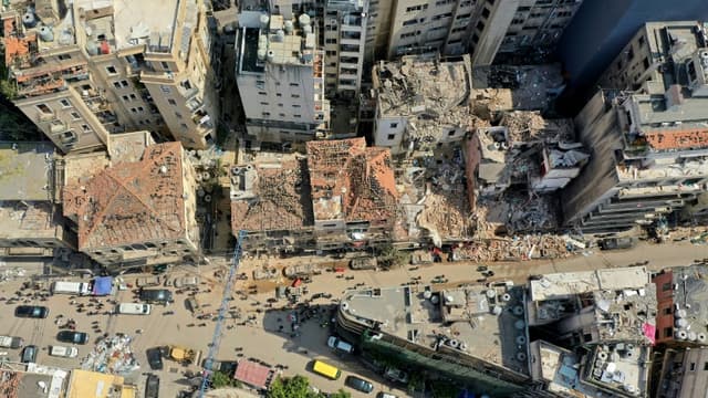 Vue aérienne le 7 août 2020 des quartiers de Beyrouth détruits par l'explosion