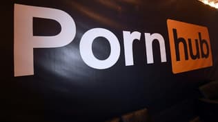 Le logo du site pornographique Pornhub photographié le 23 janvier 2018 lors d'une exposition à Las Vegas
