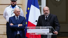 Éric Dupond-Moretti et Didier Migaud, lors de la passation de pouvoir au ministère de la Justice, le 23 septembre 2024