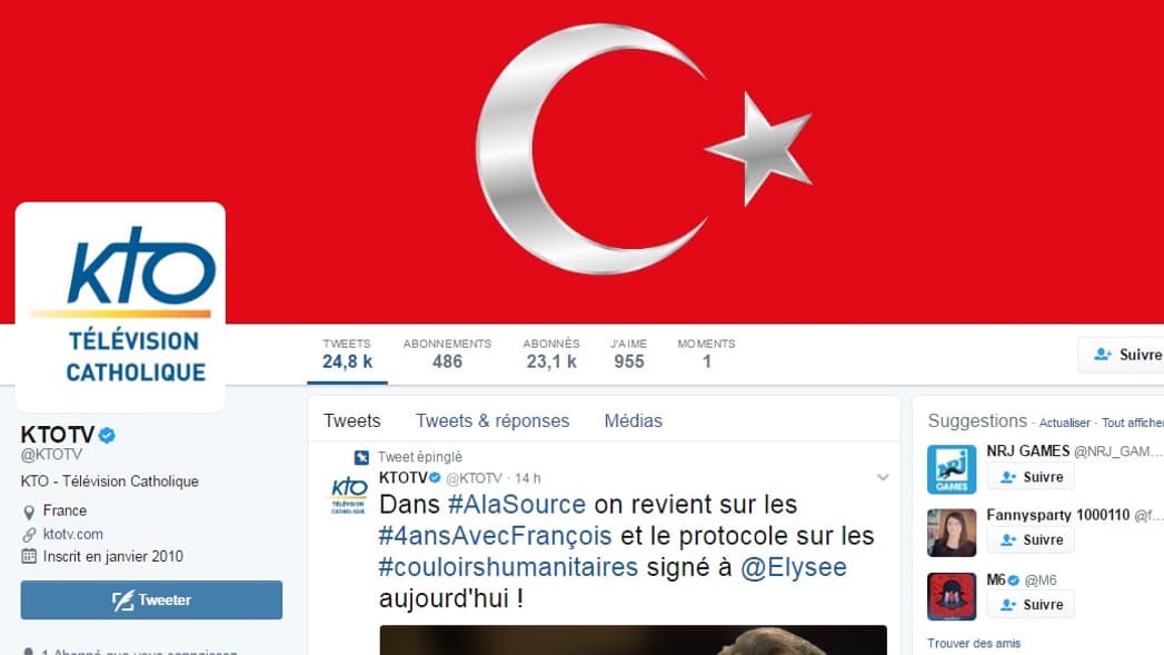 Le compte de la télévision KTO piraté. Le compte de la télévision KTO piraté.