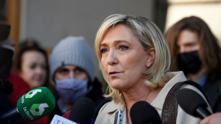 La candidate du RN à la présidentielle Marine Le Pen le 29 janvier 2022 à Madrid