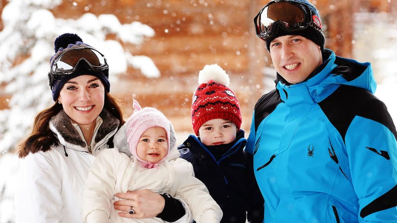 Kate, Charlotte, George et William lors de leurs vacances à la neige en mars 2016