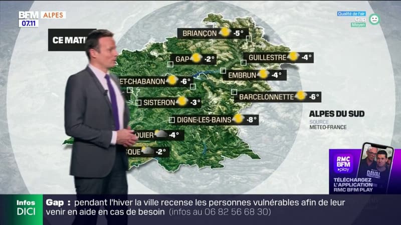 Météo Alpes du Sud:des éclaircies attendues cet après-midi, jusqu'à 10°C à Sisteron et 8°C à Gap