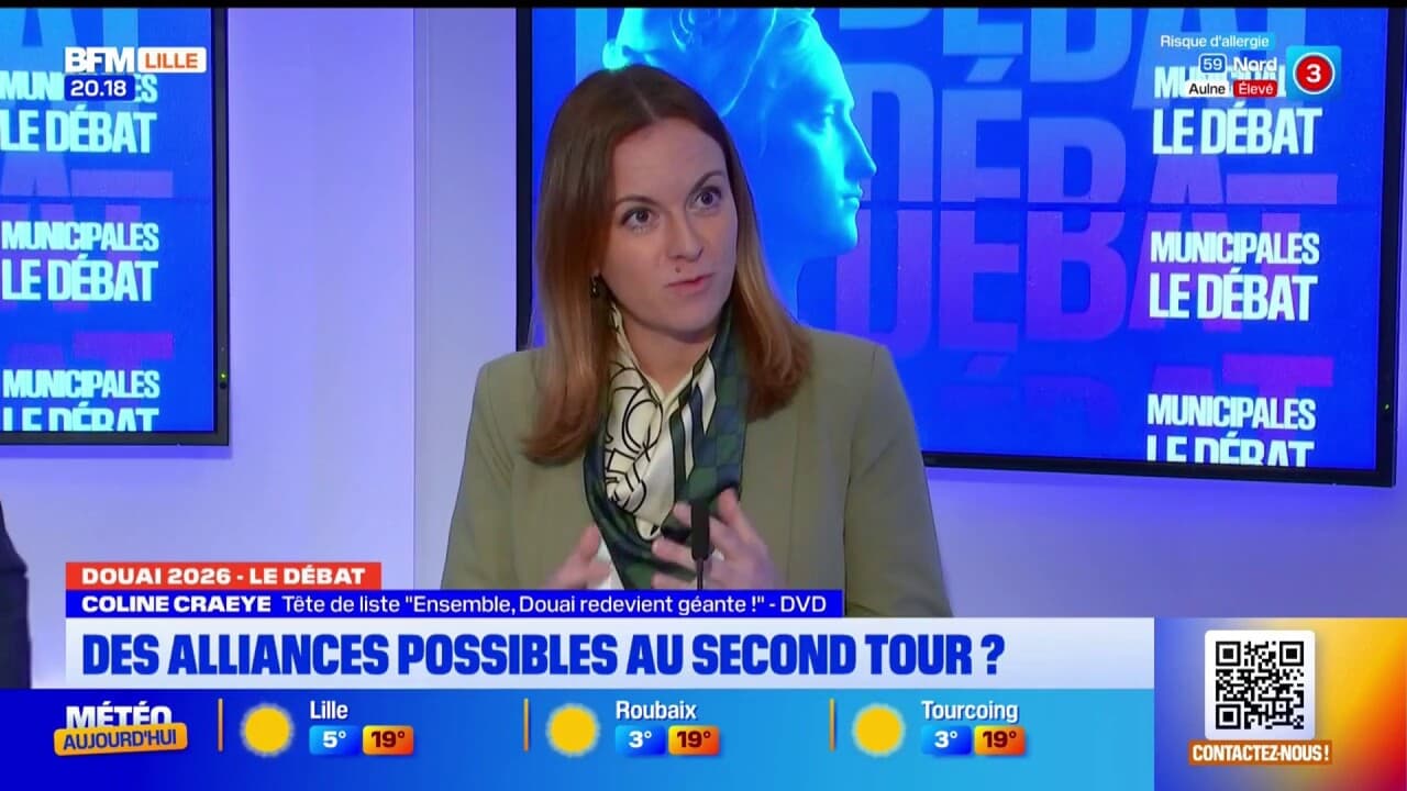 Municipales à Douai: “on verra bien ce qu’il se passera au soir du premier tour”, déclare Colline Craeye, candidate DVD à la mairie et tête de liste d’”Ensemble, Douai redevient géante!”, au sujet d’éventuelles alliances Kép