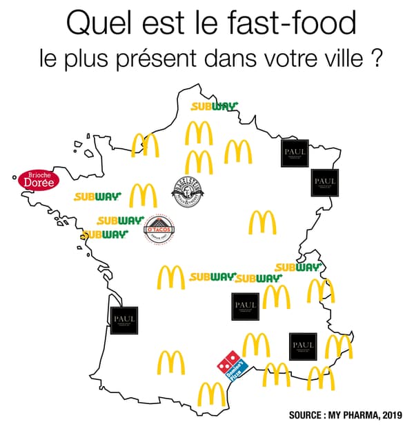 Carte des fast-foods en France.