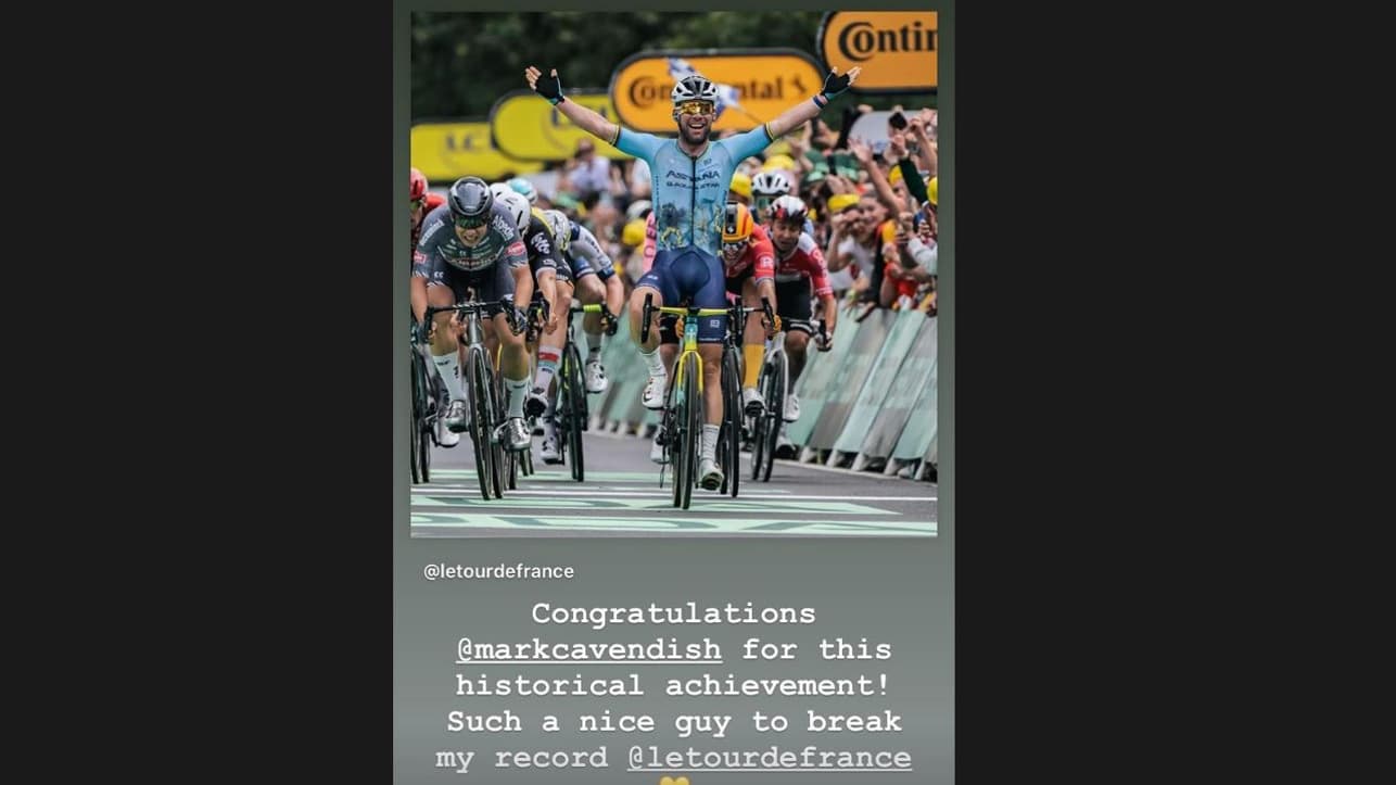 La story Instagram d'Eddy Merckx pour féliciter Mark Cavendish