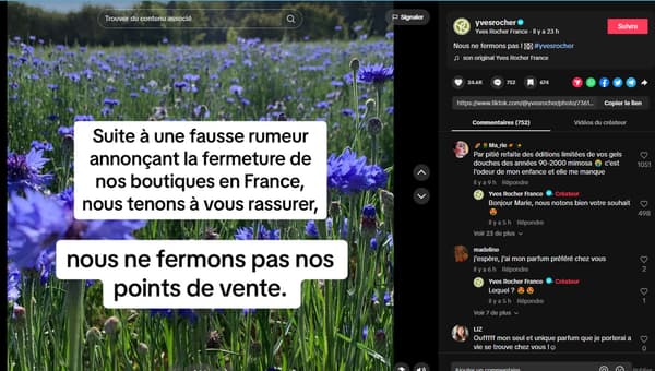 Yves Rocher communique sur TikTok suite à une rumeur annonçant la fermeture de ses magasins en France