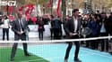 Novak Djokovic joue au tennis sur les Champs-Elysées