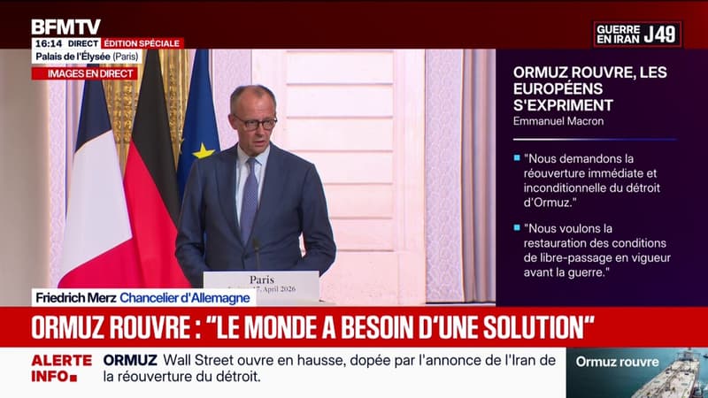 Détroit d'Ormuz: "Les prix de l'énergie doivent baisser aussi rapidement que possible", déclare Friedrich Merz