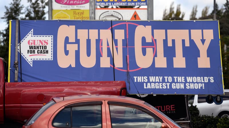 Magasin de vente d'armes de la ville de Christchurch, prétendant être le plus grand du monde.