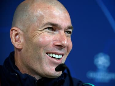 L'entraîneur du Real Madrid, Zinédine Zidane, lors d'une conférence de presse, le 25 février 2020 à Madrid, à la veille du match de Ligue des Champions contre Manchester City