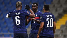 Paul Pogba, Kurt Zouma et Anthony Martial, à Astana le 28 mars 2021