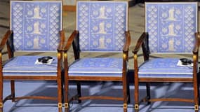Une chaise vide sans équipement audio symbolisant l'absence de Liu Xiaobo, à Oslo. Le prix Nobel de la paix a été symboliquement remis vendredi à Oslo au dissident chinois, qui le dédie aux "âmes perdues" dans la répression de la révolte de la place Tiana