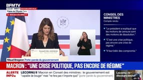 Crise politique: Emmanuel Macron assure que la France "n'a jamais eu de politique austéritaire", rapporte Maud Bregeon
