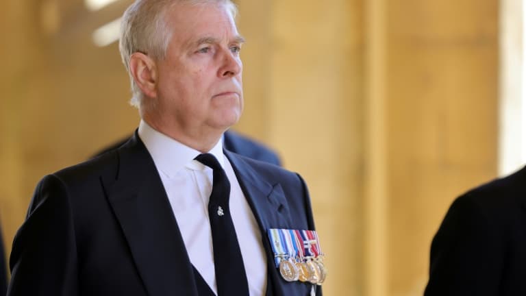 Le prince Andrew, duc d'York, le 17 avril 2021 au château de Windsor, à l'ouest de Londres