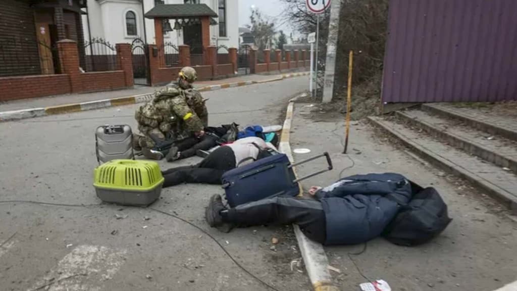 La femme et les enfants de Sergei, père de famille ukrainien, morts à Irpin dans un bombardement russe en mars 2022 La femme et les enfants de Sergei, père de famille ukrainien, morts à Irpin dans un bombardement russe en mars 2022