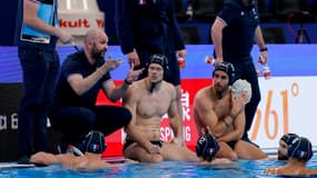Florian Bruzzo et les joueurs de l'équipe de France de water-polo en février 2024