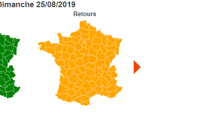 Dimanche 25 août,  la journée est classée orange dans le sens des retours au niveau national.
