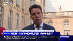 Geoffroy Roux de Bézieux, président du Medef: "100 jours c'est trop court pour arriver à des conclusions et avoir le temps de la négociation"