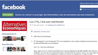 Sur Facebook, les internautes sont invités à relayer l'appel des "3% c'est pas maintenant"