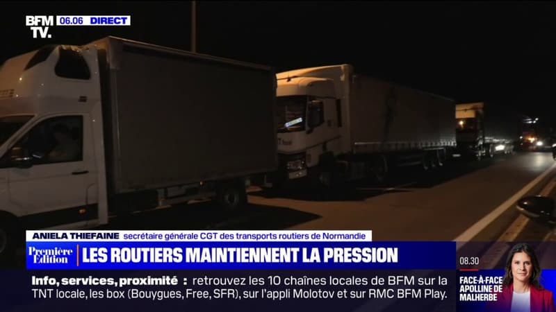 Retraites: les routiers bloquent une zone commerciale près de Caen
