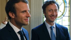 Emmanuel Macron et Stéphane Bern à Port-Marly, dans les Yvelines. - Ludovic Marin - AFP