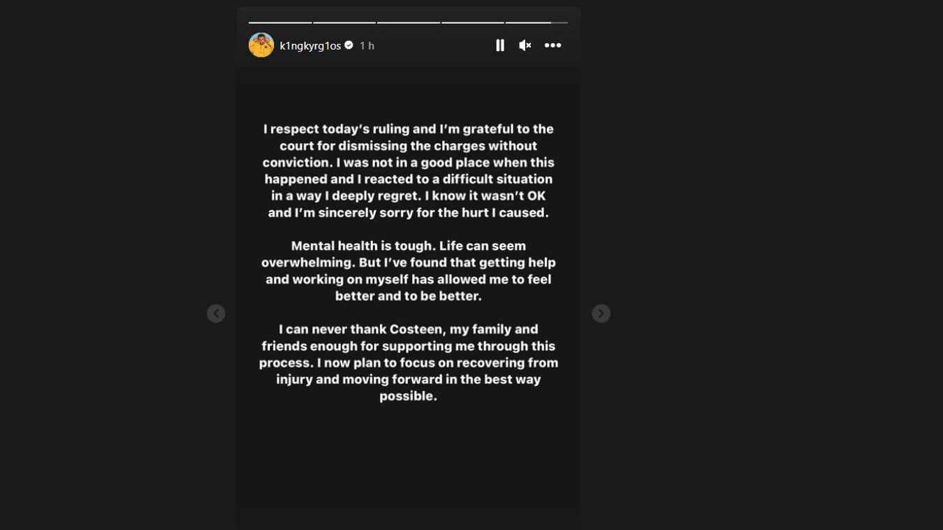Le message de Nick Kyrgios sur Instagram