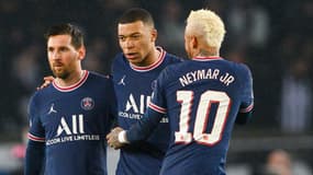 Lionel Messi, Kylilan Mbappé et Neymar avec le PSG en C1, le 15 février 2022