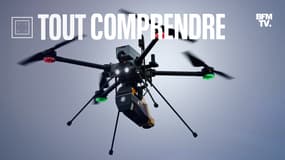 Un drone Hexadrone Tundra 2 utilisé par l'armée française, à Saint-Ferréol-d'Auroure, en Haute-Loire, le 20 avril 2023