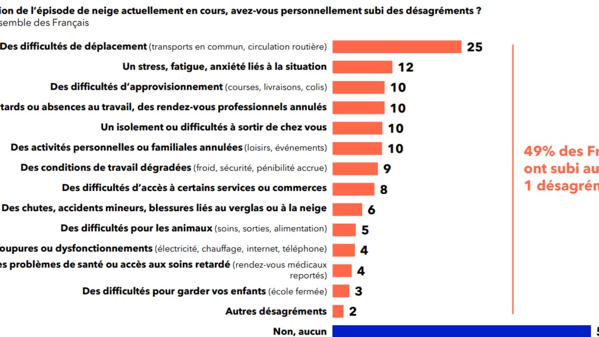 Tableau des difficultés connues par les Français lors des épisodes de neige des 6 et 7 janvier 2026 Tableau des difficultés connues par les Français lors des épisodes de neige des 6 et 7 janvier 2026