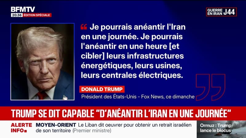 Dans son interview à Fox News, Donald Trump assure "qu'il pourrait anéantir l'Iran en une journée"