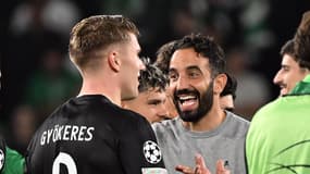 Viktor Gyökeres et Ruben Amorim après la victoire du Sporting contre Manchester City (4-1, Ligue des champions), le 5 novembre 2024
