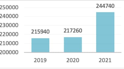 Évolution du nombre de créations d’entreprises artisanales entre 2019 et 2021