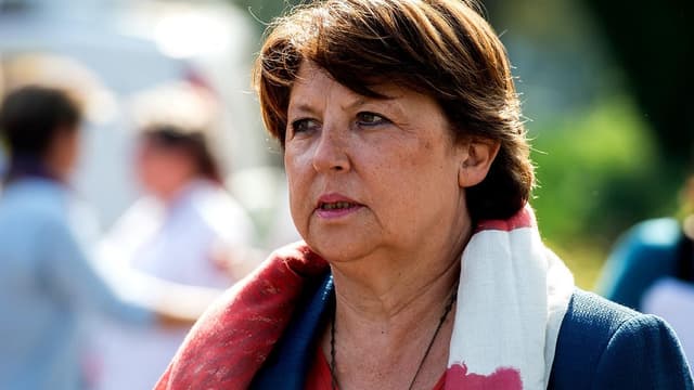Martine Aubry lors d'un meeting du Parti socialiste à Lomme, dans le Nord, le 13 september 2014.