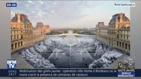 Voici le résultat du collage géant de JR pour les 30 ans de la Pyramide du Louvre 