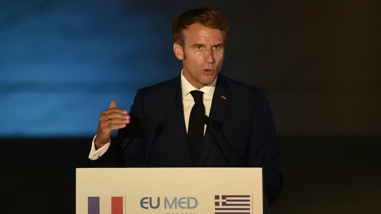 Le président français Emmanuel Macron lors du 8e sommet EU MED, le 17 septembre 2021 à Athènes