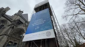 Le campanile de la cathédrale Notre-Dame-de-la-Treille à Lille (Nord), en pleine restauration à la mi-février 2025.