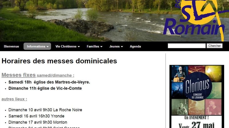 Le site internet d'une des paroisses piratées ce week-end.
