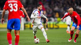 L'attaquant de l'OL Rayan Cherki face au Steaua Bucarest le 13 mars 2025