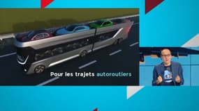 Un bus transportant des voitures