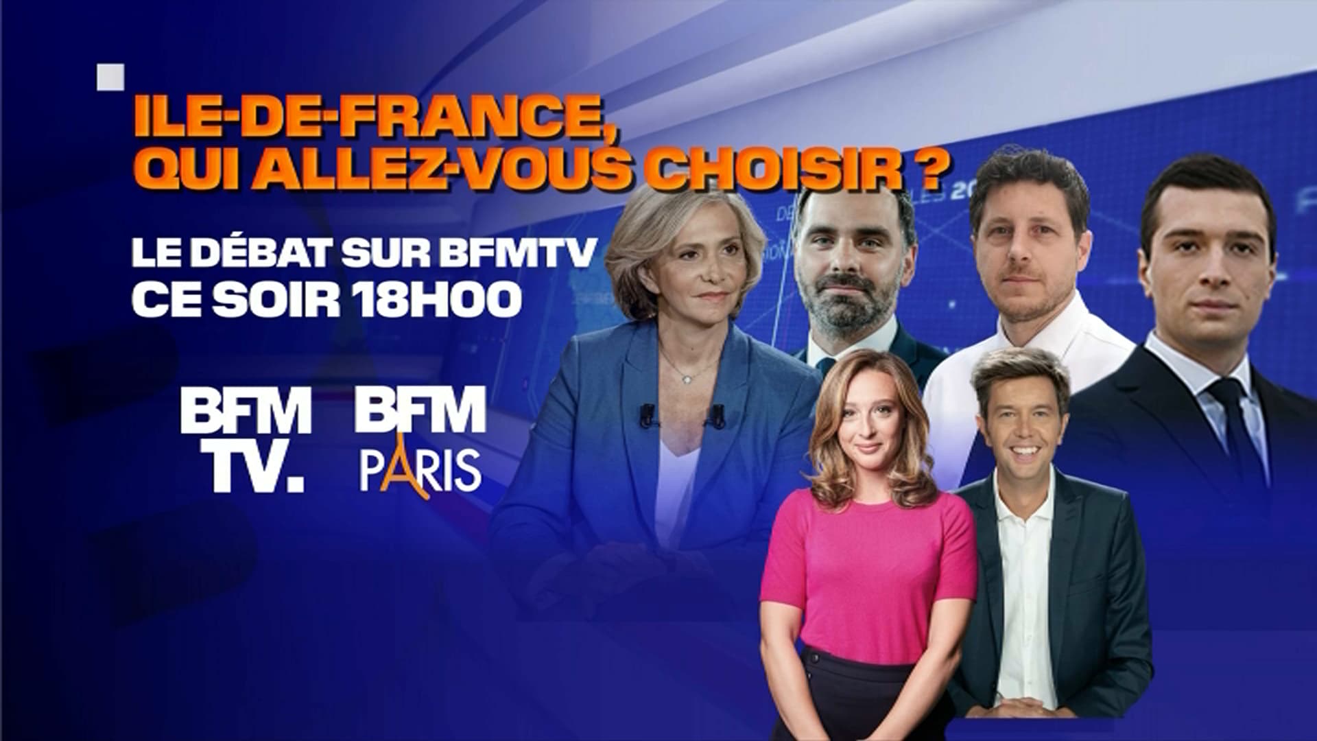 "Ile-de-France, qui allez vous choisir?": le débat de l'entre-deux-tours des régionales diffusé le 23 juin 2021 à 18h sur BFMTV et BFM Paris. "Ile-de-France, qui allez vous choisir?": le débat de l'entre-deux-tours des régionales diffusé le 23 juin 2021 à 18h sur BFMTV et BFM Paris.