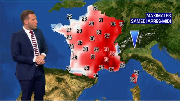 Les températures maximales prévues samedi 1er août. Les températures maximales prévues samedi 1er août.