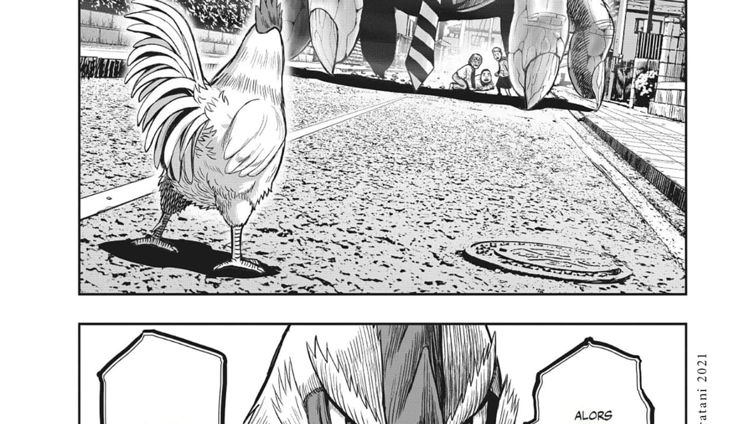 Une planche du manga "Rooster Fighter" Une planche du manga "Rooster Fighter"