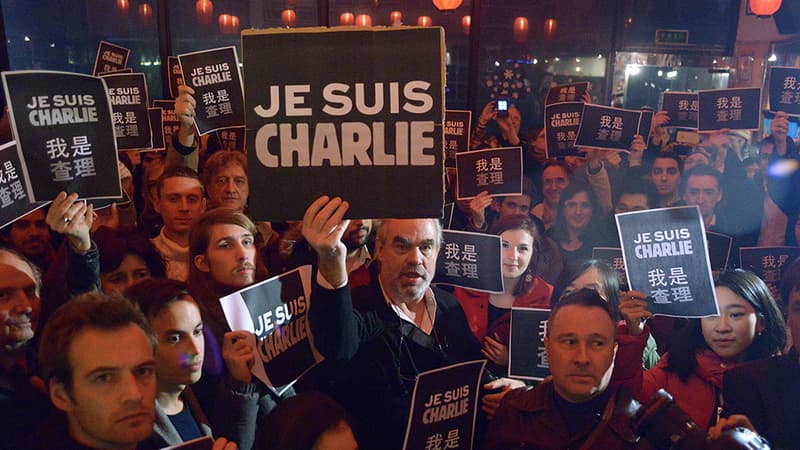Une manifestation de soutien à "Charlie Hebdo", le 7 janvier, à Pékin.